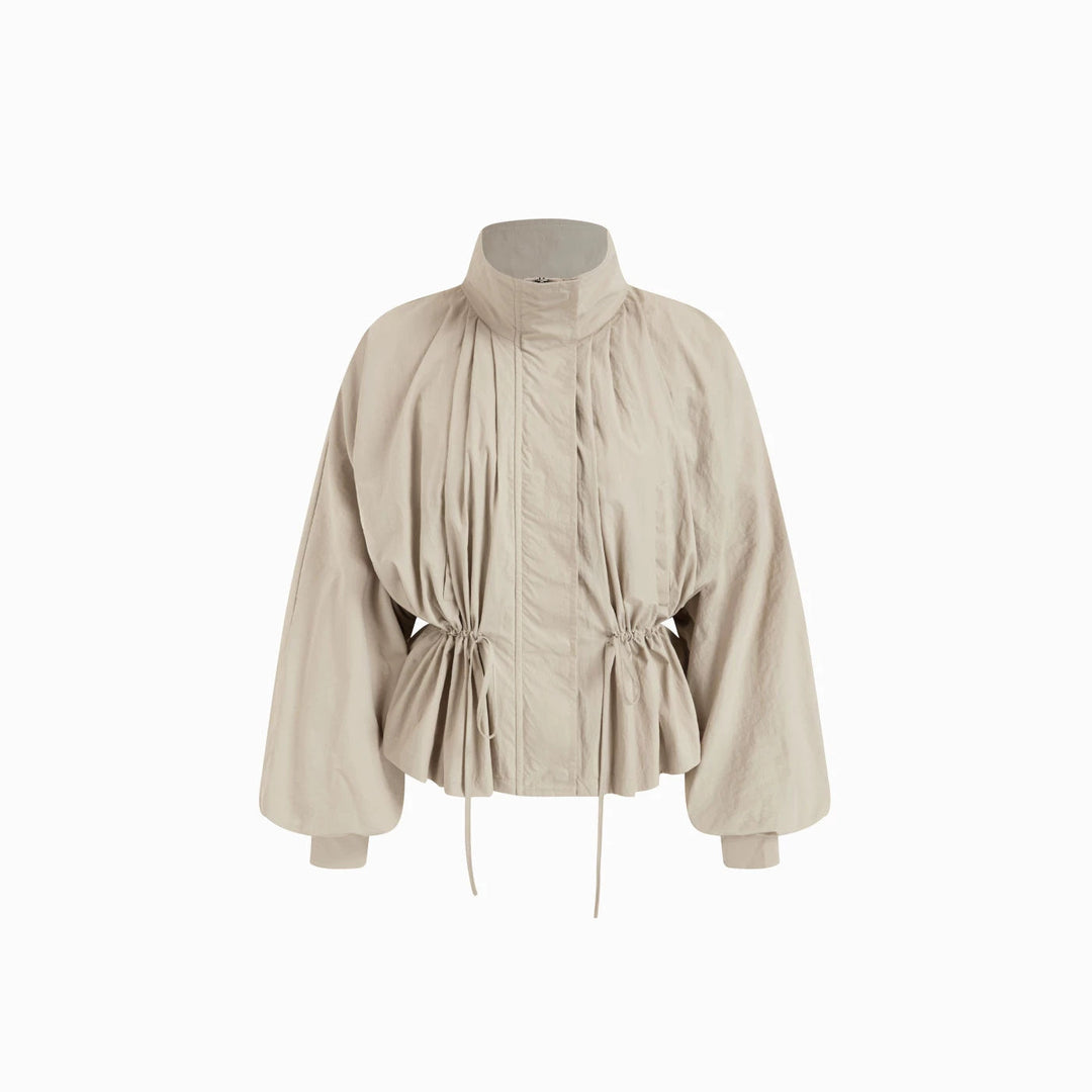 Damen Taillierte Übergangsjacke mit Tunnelzug, Stehkragen und Ballonärmeln EB
