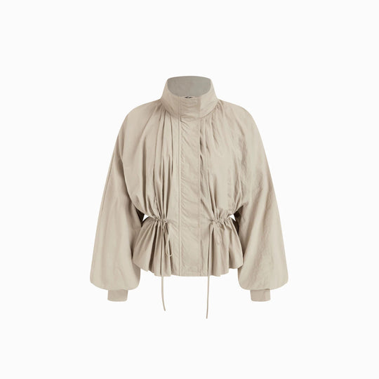 Damen Taillierte Übergangsjacke mit Tunnelzug, Stehkragen und Ballonärmeln EB
