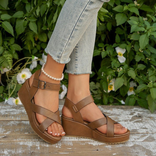 Damen Wedge-Sandalen mit anatomisch geformtem Fußbett und verstellbarem Riemen EB