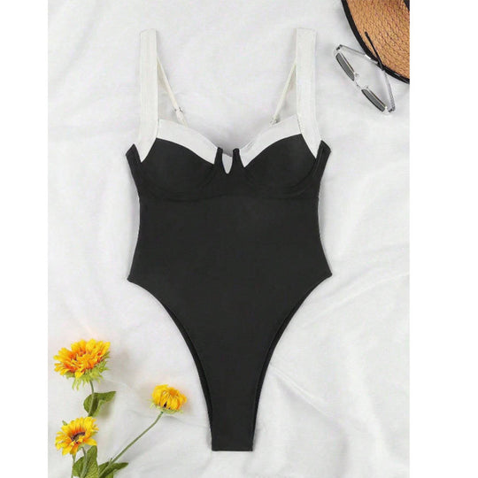 Damen Einteiliger Badeanzug mit raffiniertem Bustier-Design und hohen Beinausschnitten EB