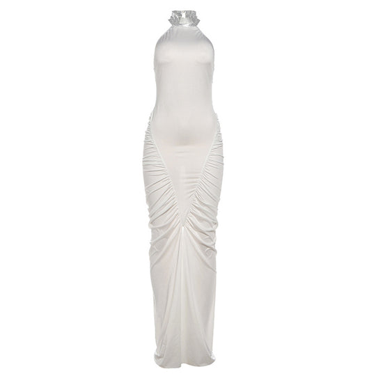 Damen Elegantes Maxikleid mit hochgeschlossenem Kragen und auffälligen Raffungselementen EB