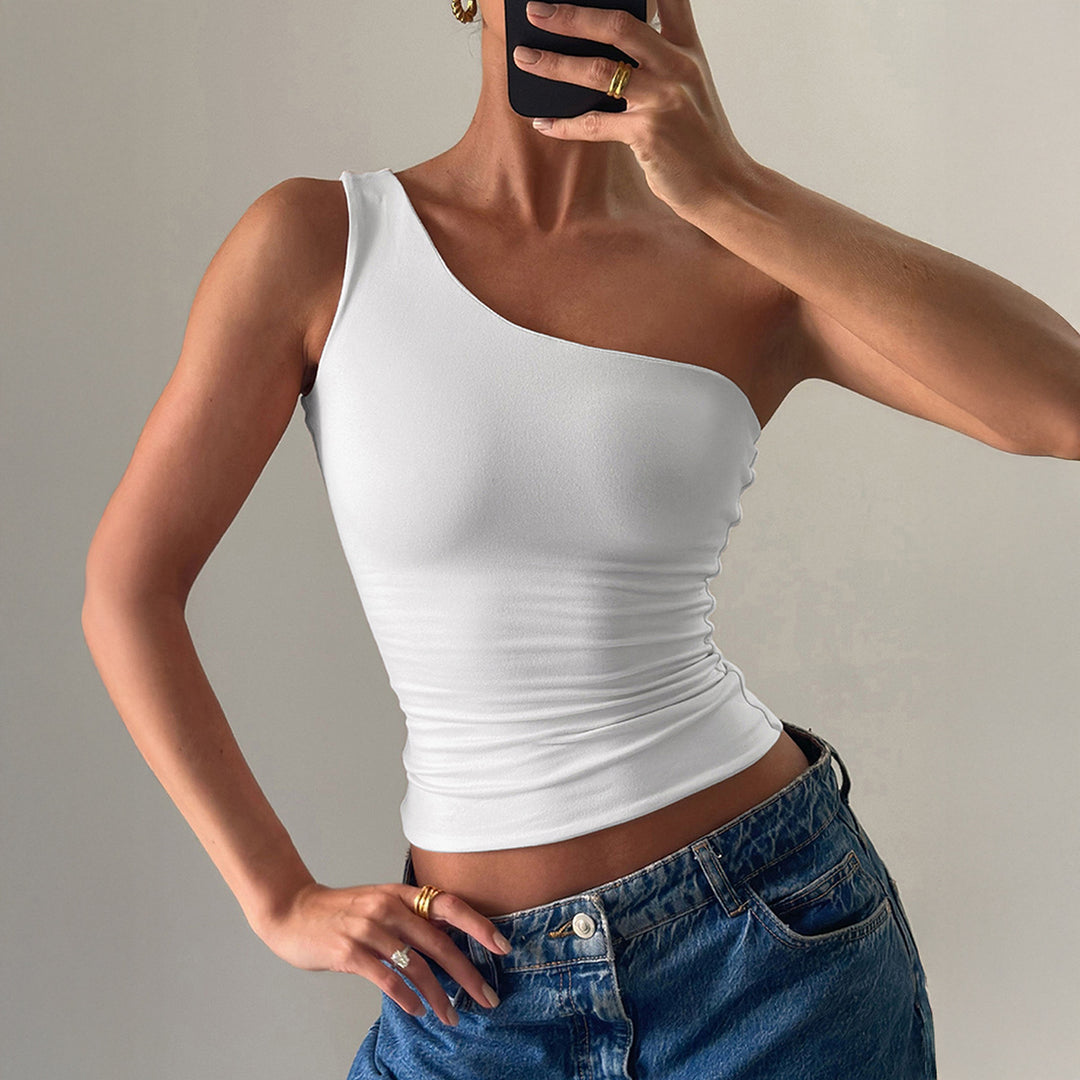 Damen asymmetrisches Trägershirt aus elastischem Material EB