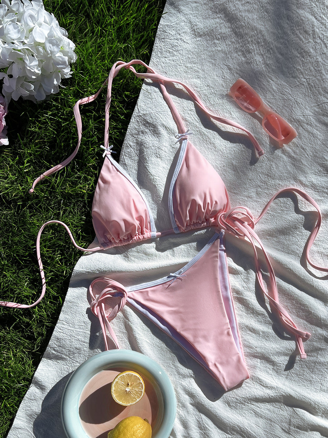 Damen Triangel-Bikini mit verspielten Bindebändern EB