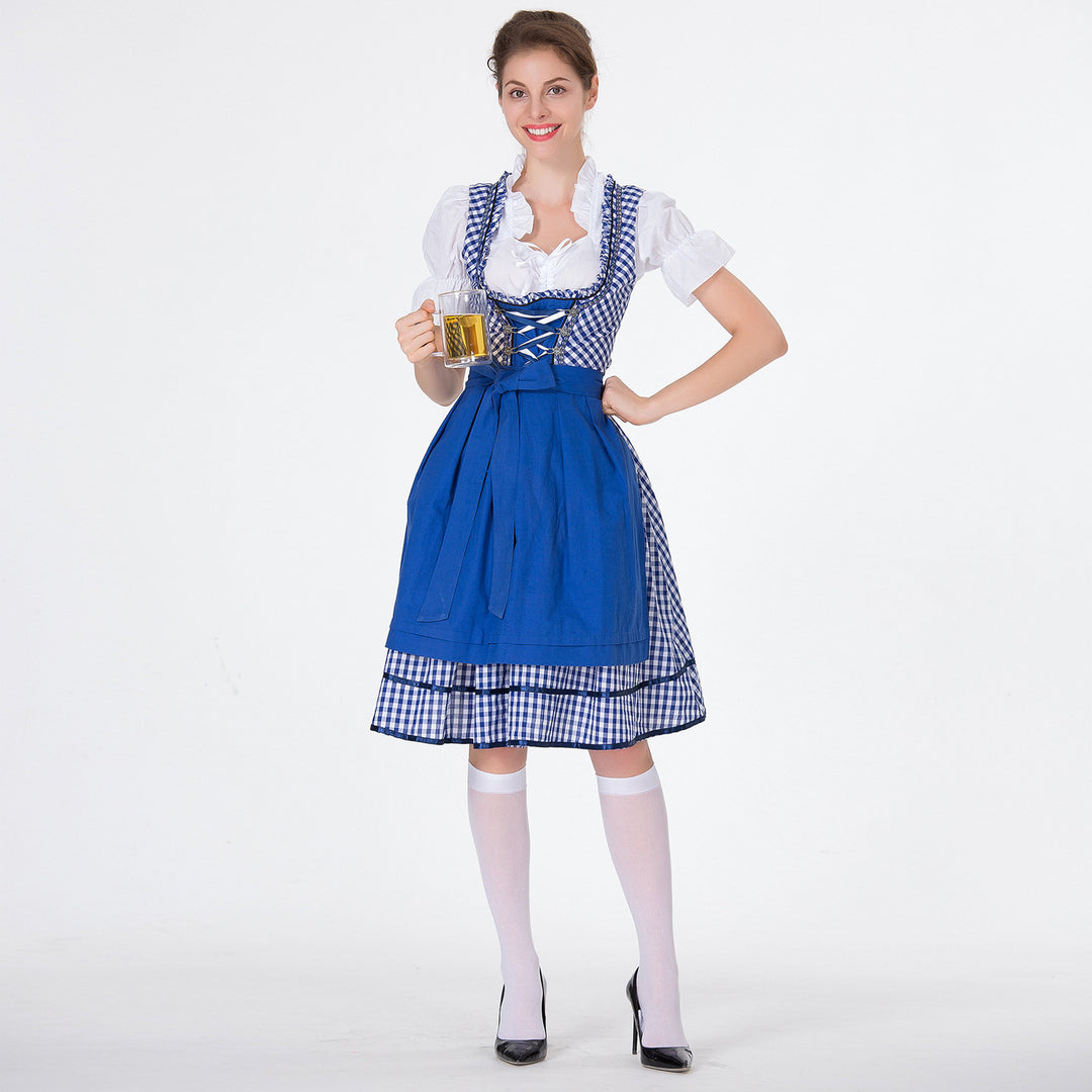 Damen nan karierter Dirndlkleid mit geraffter Schürze und geschnürter Miederfront EB
