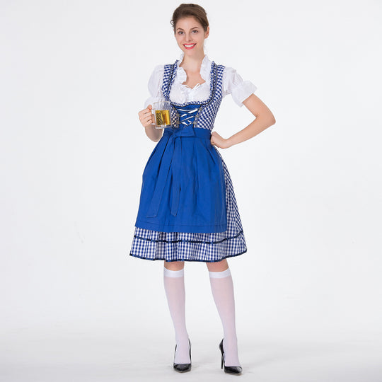 Damen nan karierter Dirndlkleid mit geraffter Schürze und geschnürter Miederfront EB