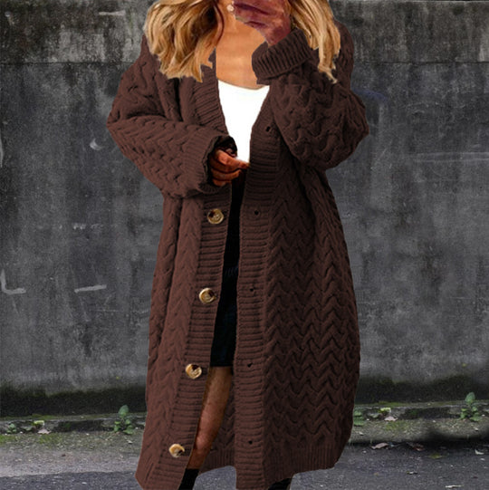 Damen Großer Strickmantel mit eleganten Knopfdetails und strukturierter Masche EB