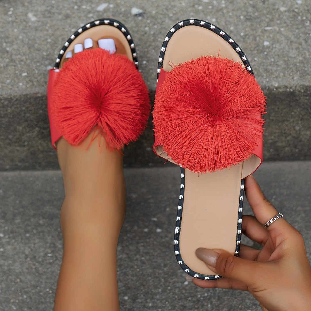Damen Mules mit dekorativem Pompon und rutschfester Sohle EB
