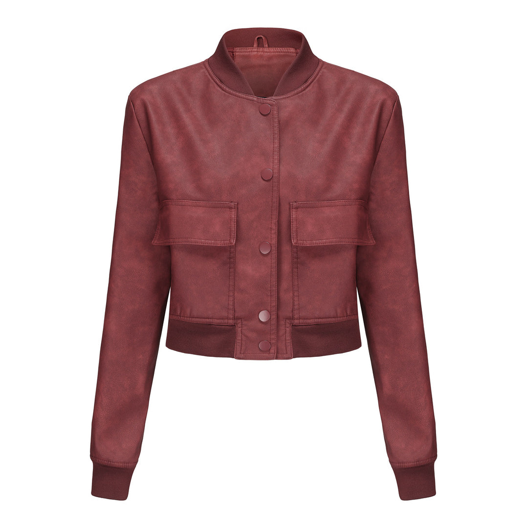 Damen Kunstleder Bomberjacke mit praktischen Taschen und elastischen Bündchen EB