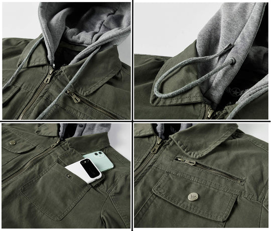 Herren vielseitige Übergangsjacke mit integrierter Kapuze und praktischen Taschen EB