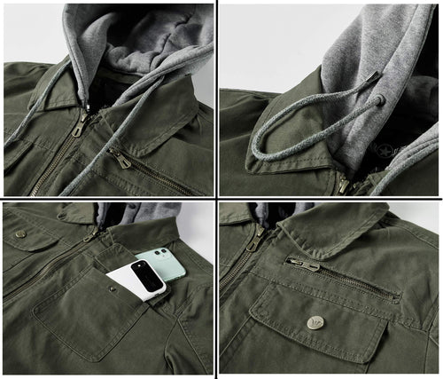 Herren vielseitige Übergangsjacke mit integrierter Kapuze und praktischen Taschen EB