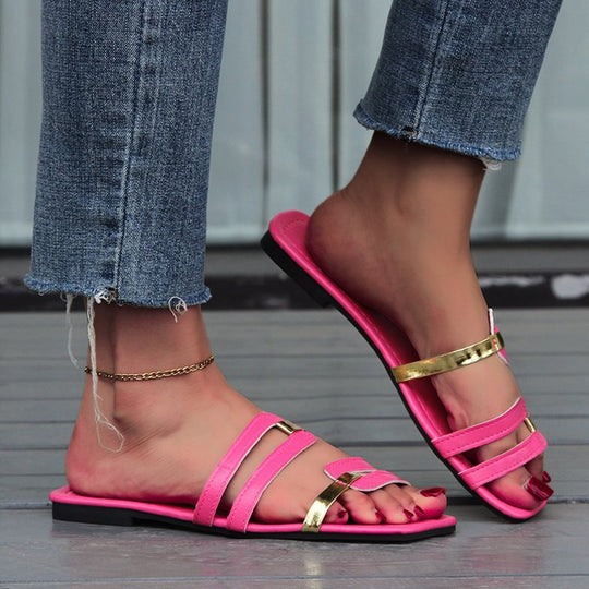 Damen modische Riemchen-Sandalen mit elegantem Metallic-Detail EB