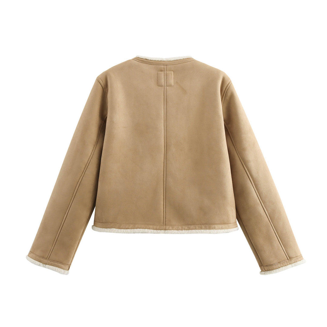 Damen Teddyjacke mit Button-Details und zwei aufgesetzten Taschen EB