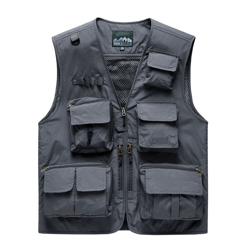 Herren Outdoor-Mehrfachtaschenweste im Anglerstil mit luftiger Mesh‑Rückenpartie und Schnellzugriffstaschen EB