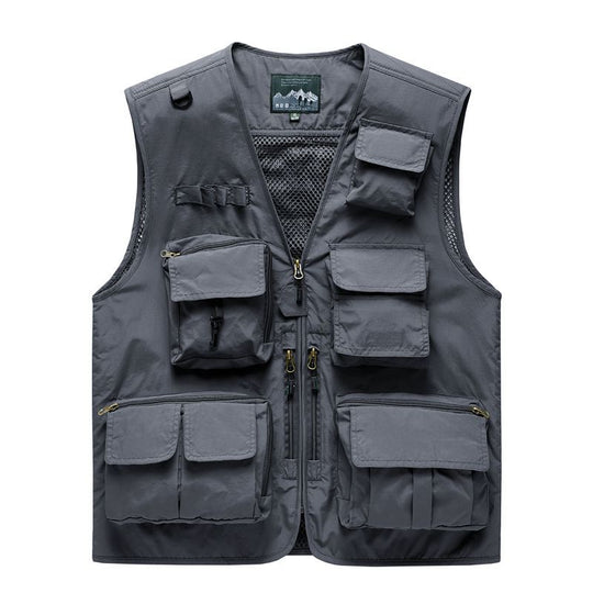 Herren Outdoor-Mehrfachtaschenweste im Anglerstil mit luftiger Mesh‑Rückenpartie und Schnellzugriffstaschen EB