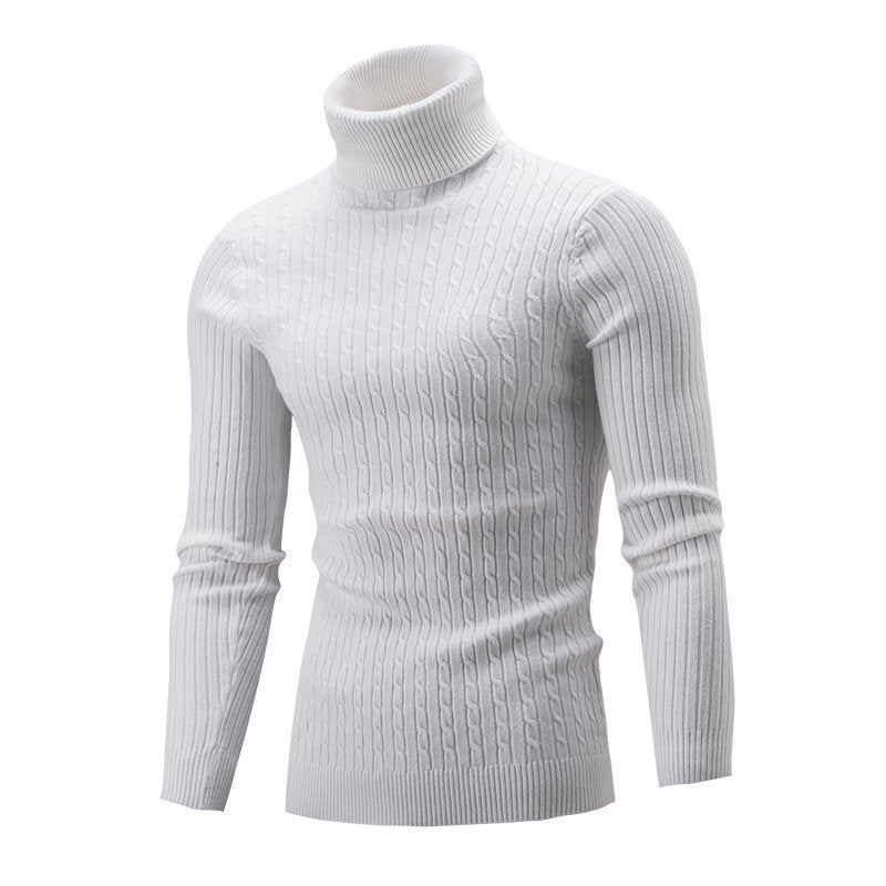 Herren nan gerippter Rollkragenpullover mit Zopfmuster und körpernaher Slim-Fit-Silhouette EB