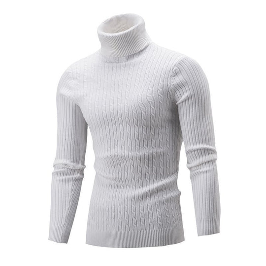 Herren nan gerippter Rollkragenpullover mit Zopfmuster und körpernaher Slim-Fit-Silhouette EB