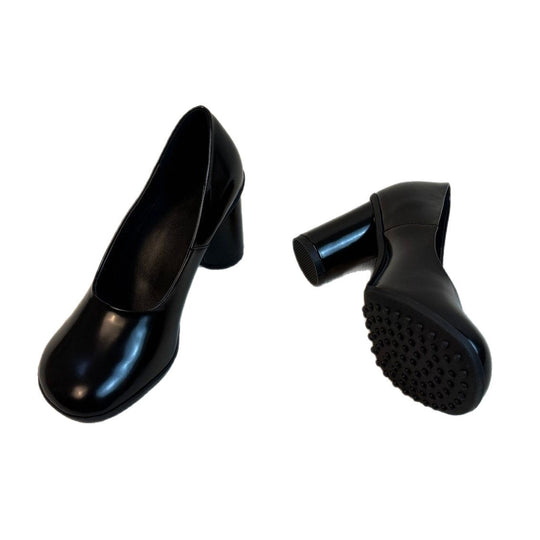Damen elegante Pumps mit glänzender Lack-Oberfläche und komfortablem Blockabsatz EB