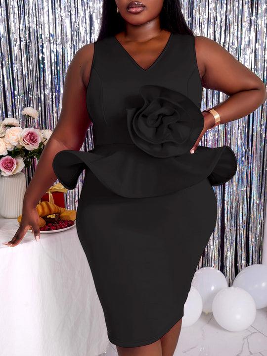 Damen Cocktailkleid mit kunstvollem Blumenapplikation EB
