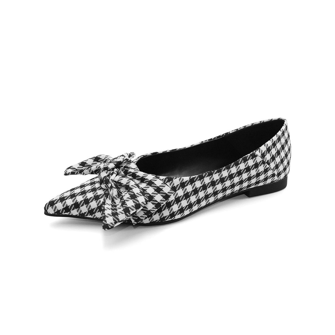 Damen Ballerinas mit stilvollem Karomuster und eleganter Schleifenapplikation EB