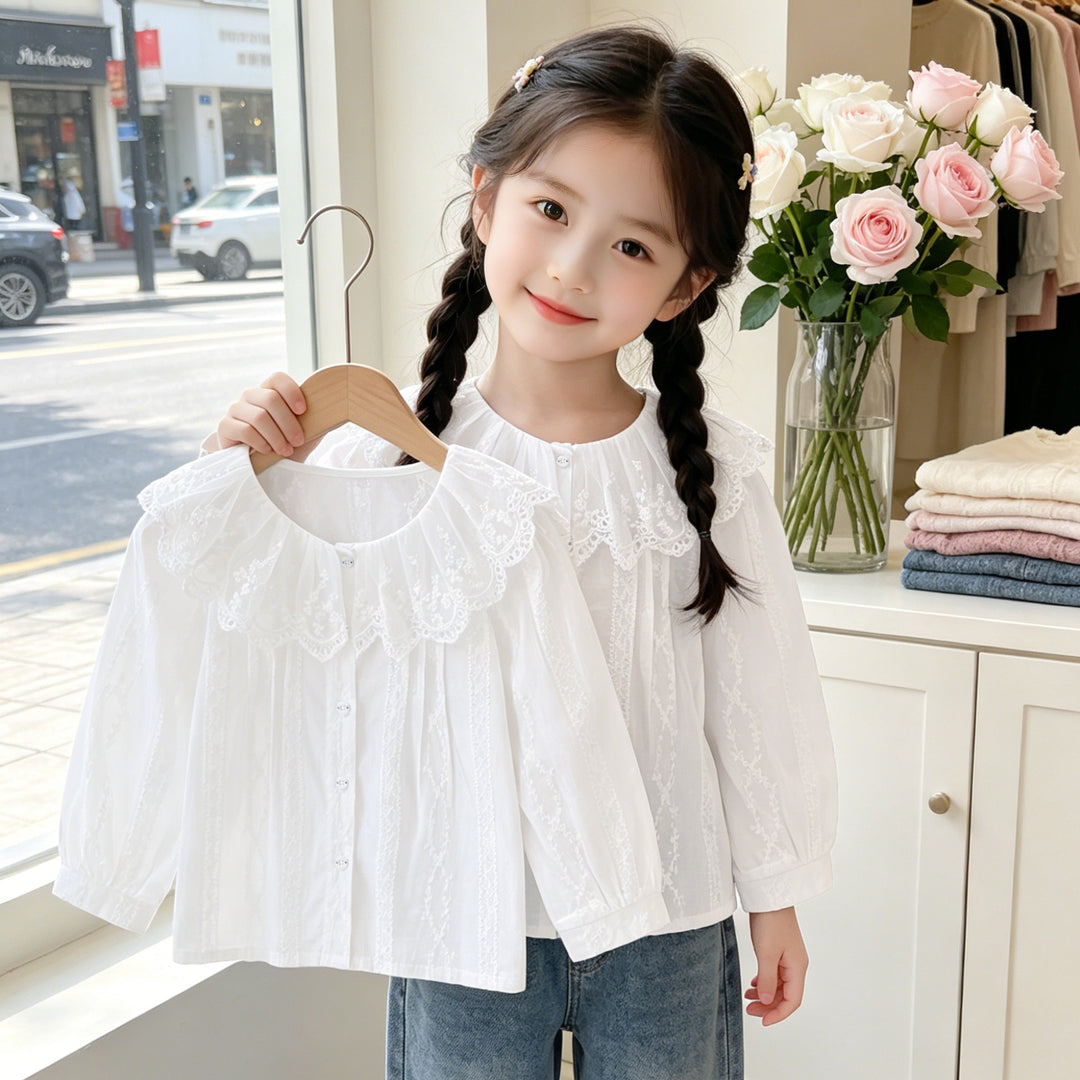 Mädchen Bluse mit romantischem Spitzenkragen und filigranem Design EB