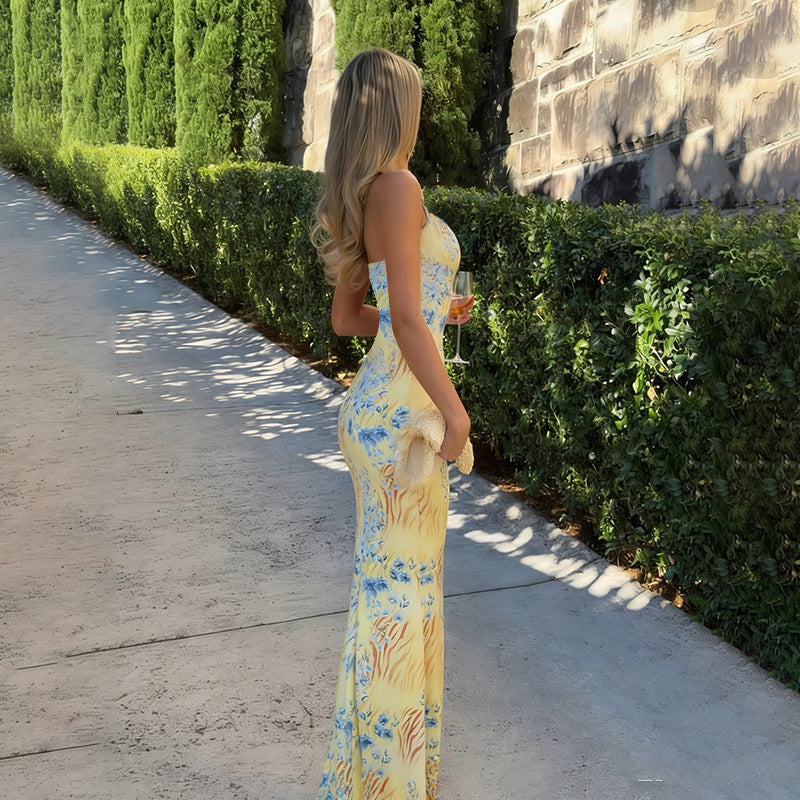 Damen figurbetontes Maxikleid mit floralem Muster und sexy Schlitz EB
