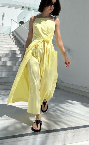 Damen Maxi-Kleid mit schwingendem Rock und praktischen Seitentaschen EB