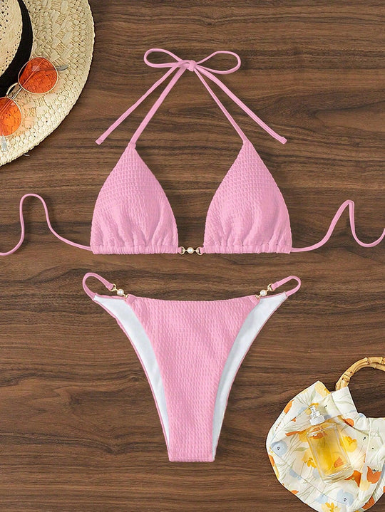 Damen Triangel-Bikini mit modischen Schnürdetails und eleganten Akzenten EB