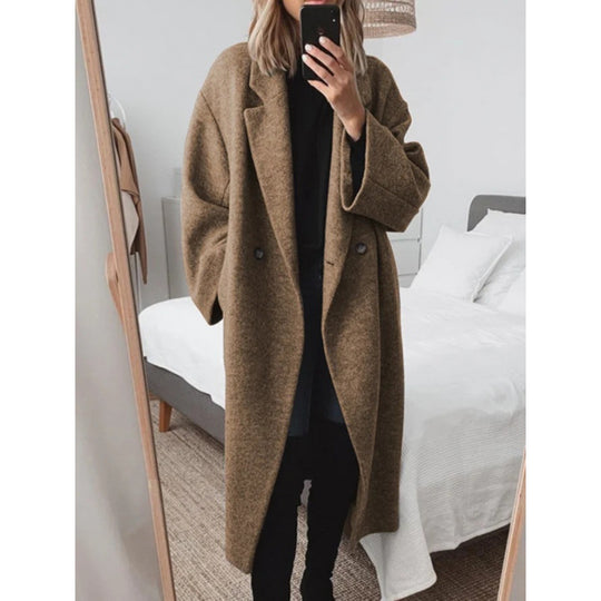Damen Oversized Wolle-Mantel mit elegantem Revers und doppelt Knopfverschluss EB