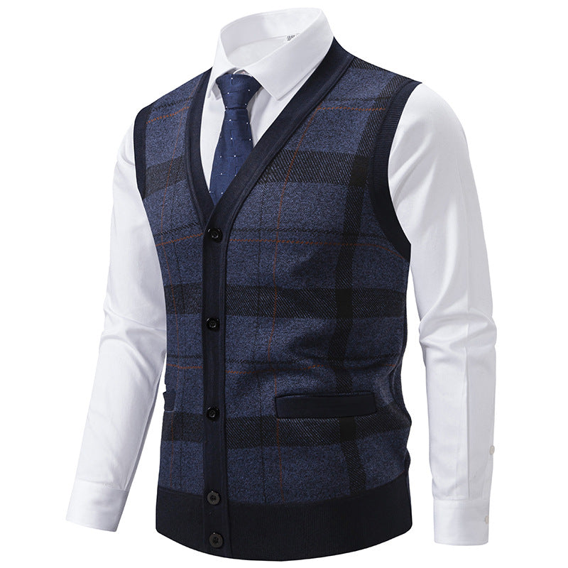 Herren elegante Strickjacke mit modernem Karomuster EB