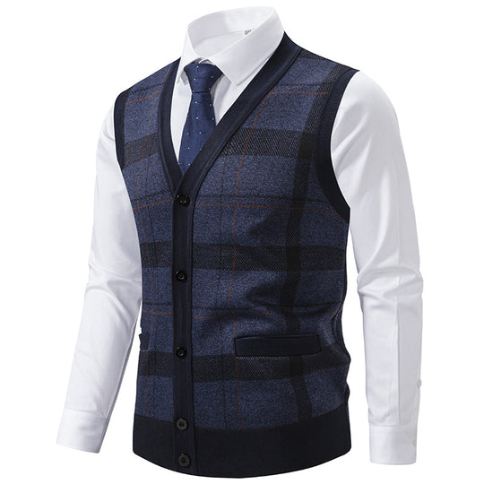 Herren elegante Strickjacke mit modernem Karomuster EB