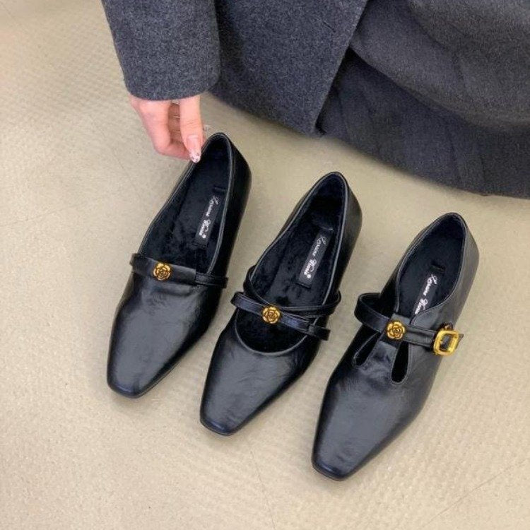 Damen elegante Ballerina-Pumps mit modischem Riemchen und stabiler Sohle EB