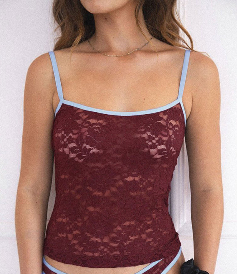 Damen Spitzentop mit kontrastierenden Trägern EB