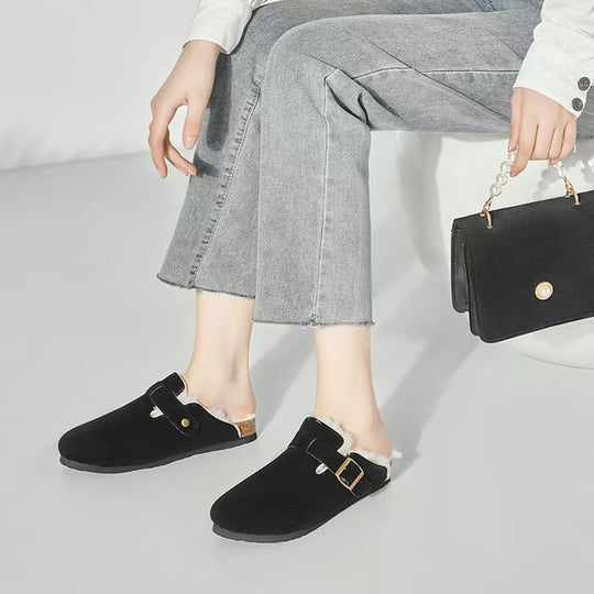 Damen  gefütterte Clog-Pantoffel mit verstellbarer Metallschnalle und anatomischem Korkfußbett EB