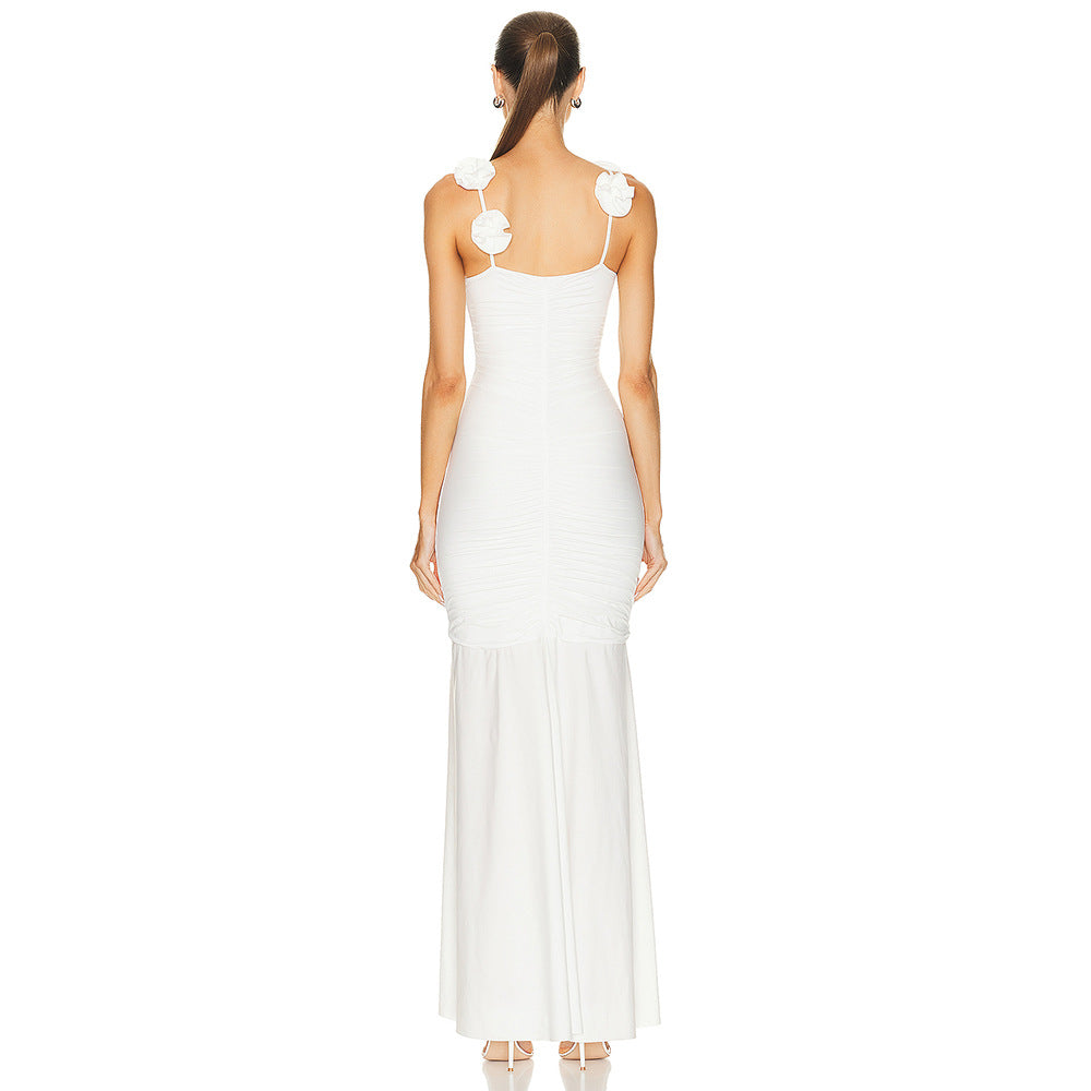 Damen Wickelkleid mit raffinierten Falten und verspielt Blumendetails EB