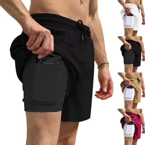 Herren nan zweilagige Schwimmshorts mit innerer Kompressionshose und seitlicher Smartphone-Tasche EB