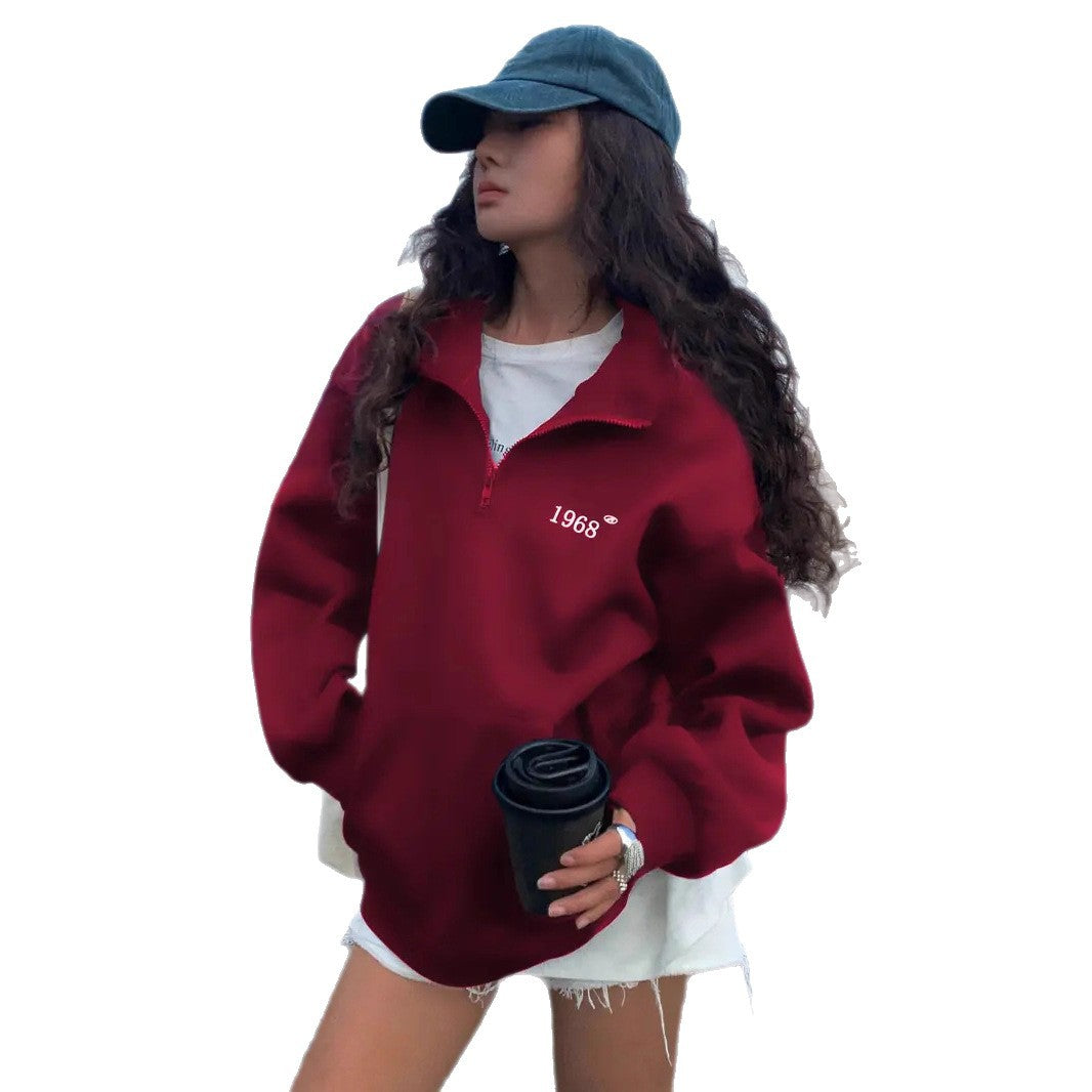 Damen nan oversized Halbzip-Sweatshirt mit hohem Stehkragen, Kängurutasche und lässigem Oversize-Schnitt EB