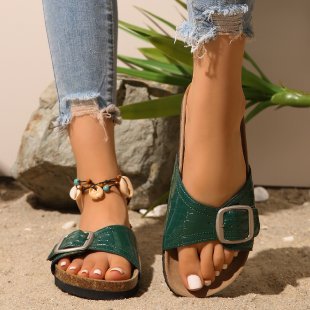 Damen komfortable Riemchen-Sandalen mit dekorativem Schnallen-Verschluss EB