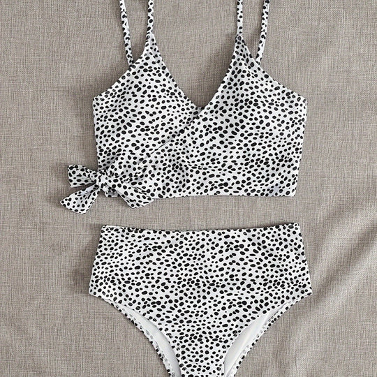 Damen Wickel-Bikini-Set mit hohem Bund und eleganten Polka Dots EB
