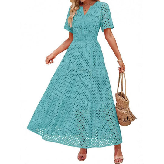 Damen Maxikleid mit gehäkeltem Muster EB