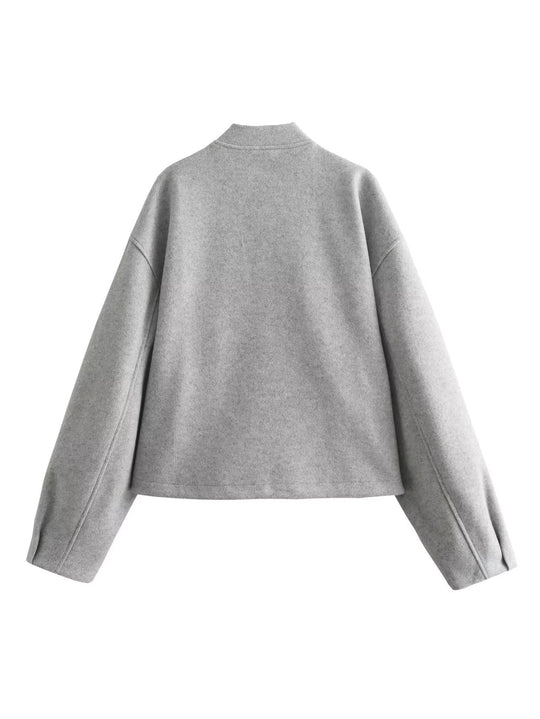 Damen lässige Übergangsjacke mit Stehkragen und asymmetrischem Schnitt EB