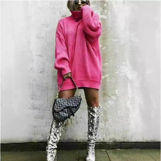 Damen Oversized Strickpullover im modernen Waffelmuster EB