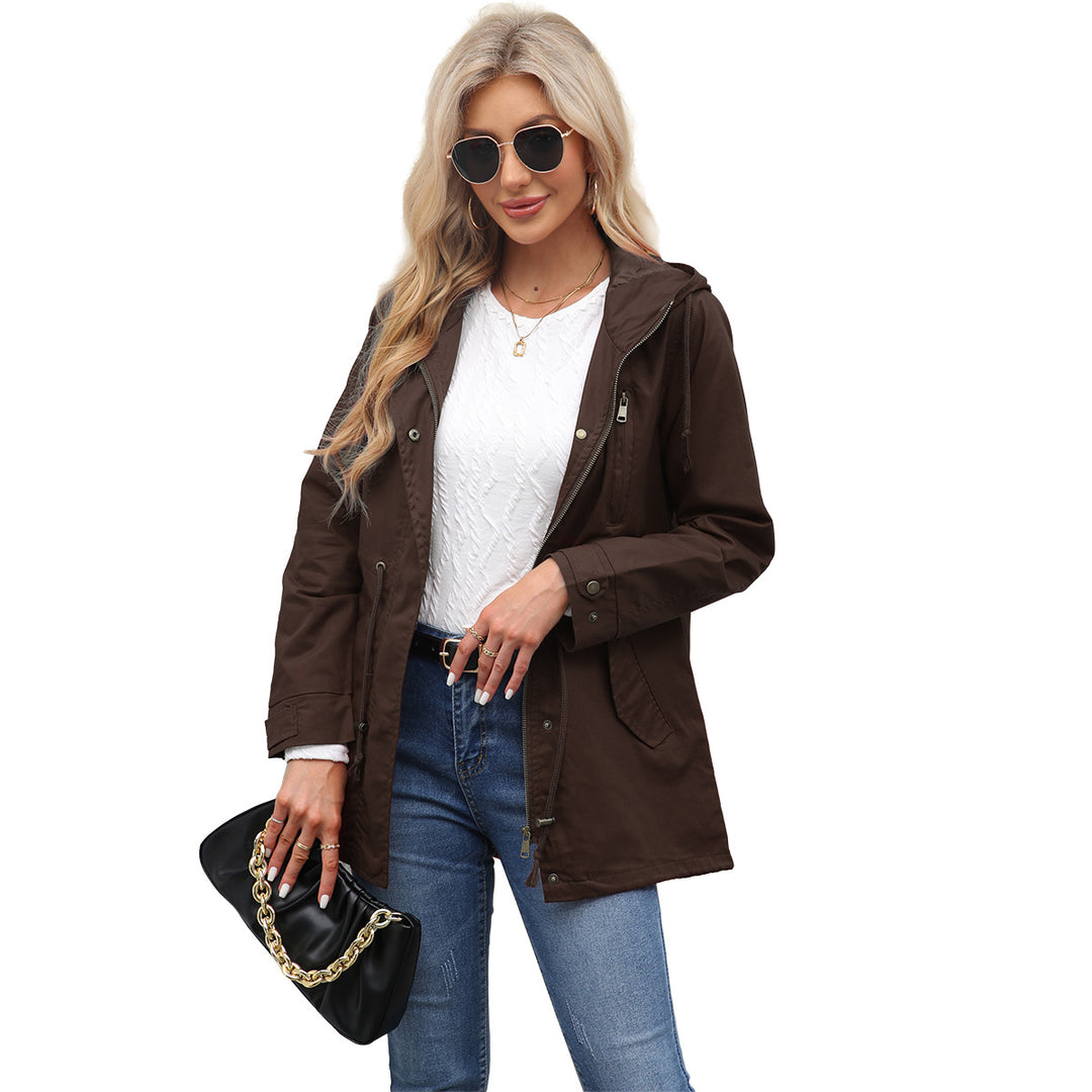 Damen nan leichter Parka mit Kapuze, Kordelzug und verdecktem Reißverschluss EB