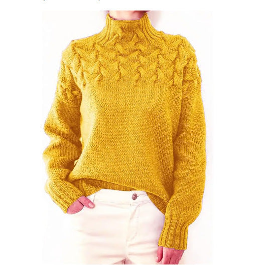 Damen Strickpullover mit hochgeschlossenem Kragen und trendigem Zopfmuster EB