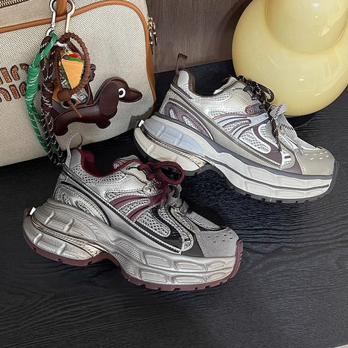 Damen Modische Chunky Sneakers mit dämpfender Sohle und atmungsaktivem Obermaterial EB