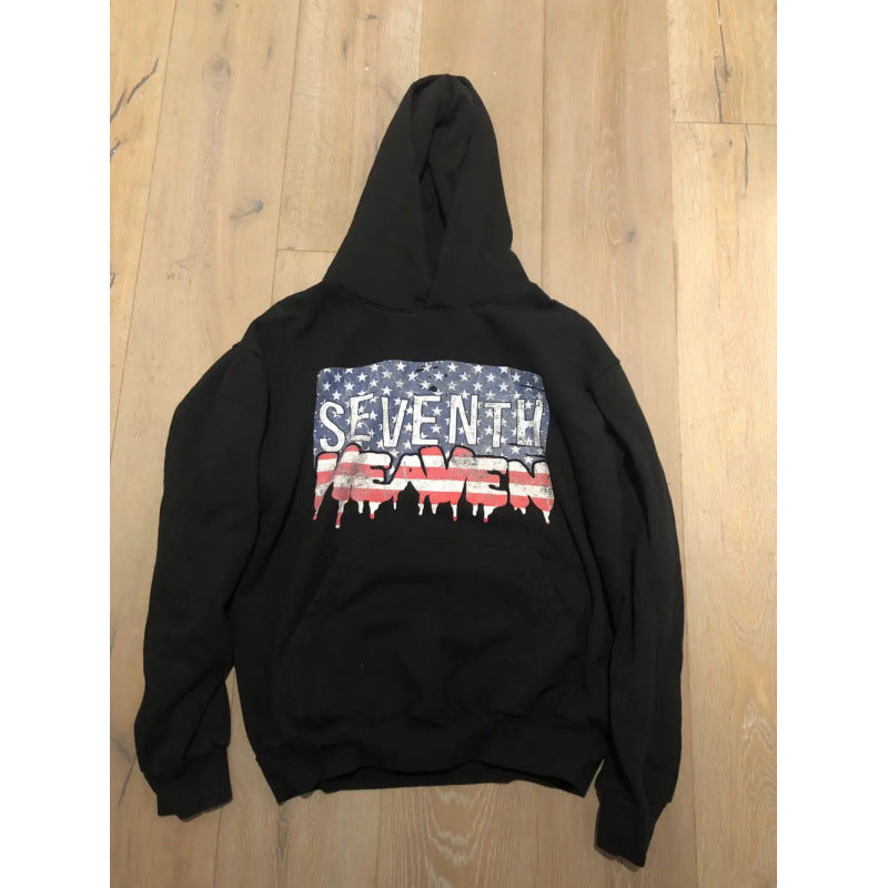 Unisex nan Kapuzensweatshirt mit Used-Frontdruck und Kängurutasche EB