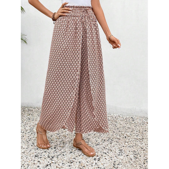 Damen weite Palazzo-Hose mit elastischem Bund und angesagtem Muster EB