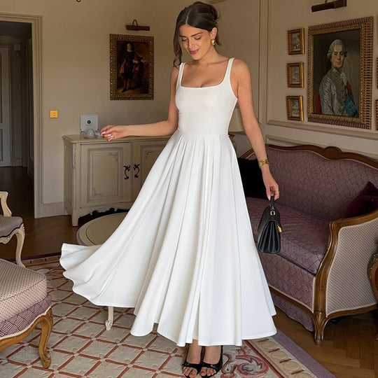 Damen Elegantes Maxikleid mit A-Linie und breiten Trägern EB
