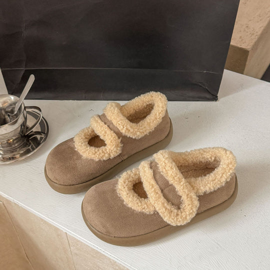 Damen Kuschelige Hausschuhe mit warmem Futter und verstellbarem Riemen EB