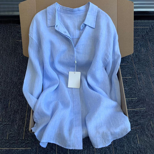 Damen Leichte Bluse Aus Atmungsaktivem Leinen mit Lässigem Schnitt EB