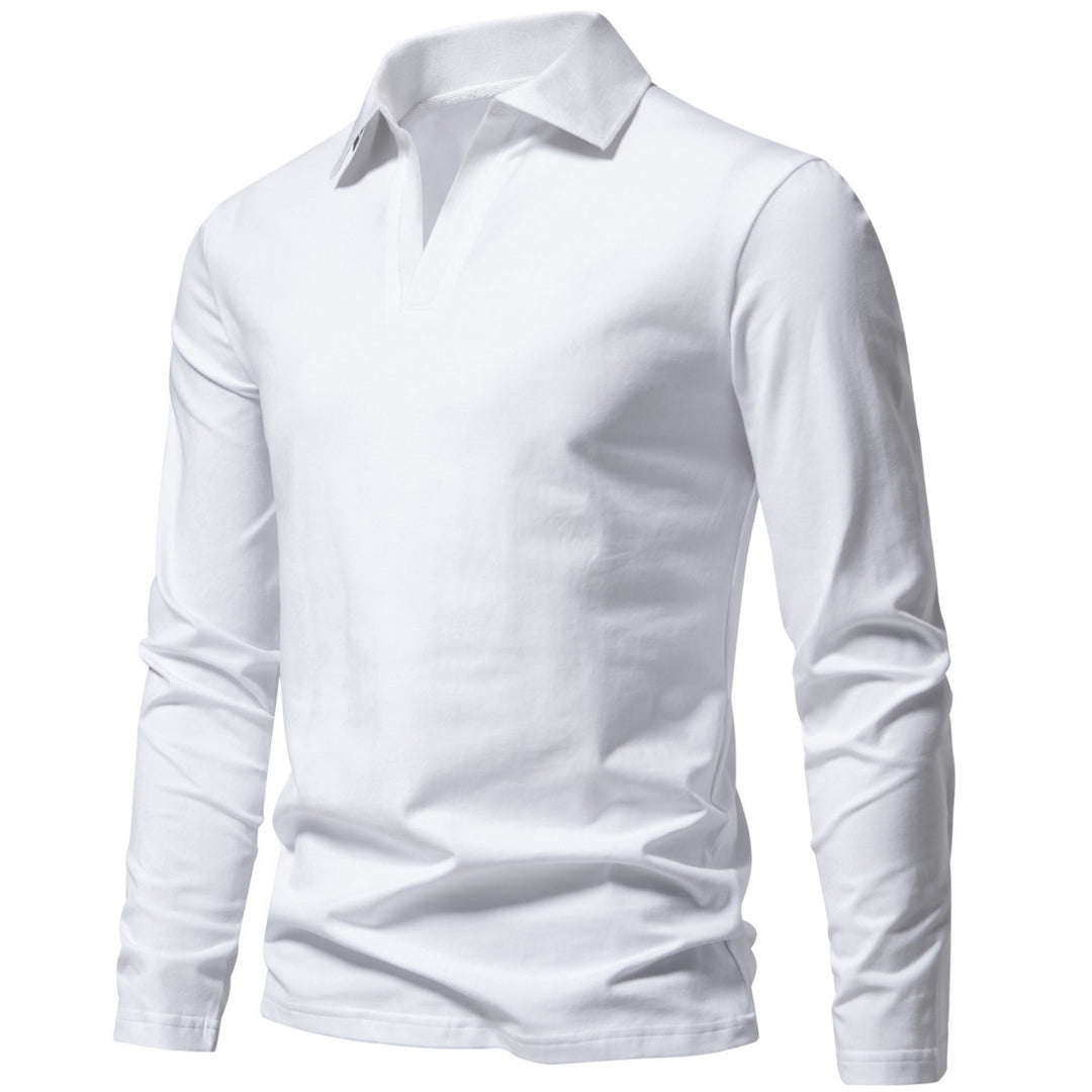 Herren nan Langarm-Polo mit offenem V-Ausschnitt, feinem Rippenkragen und schmaler Silhouette EB